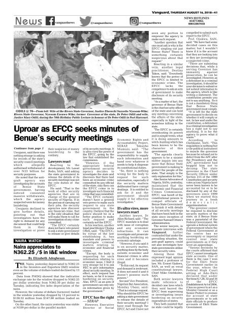 16082018 - Uproar as EFCC seeks minutes of Benue's security meetings