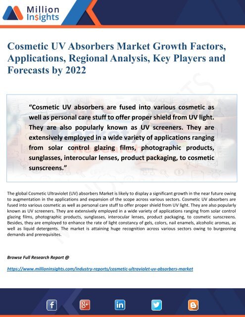 Cosmetic UV Absorbers Market Segmentation and Analysis by Recent Trends
