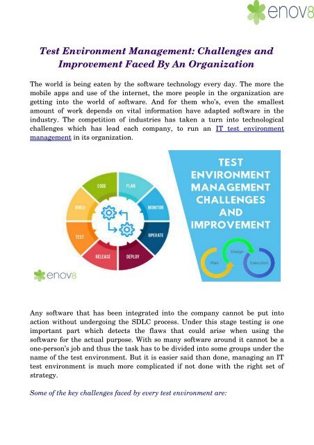 Test Environment Management: Challenges and Improvement Faced By An Organization