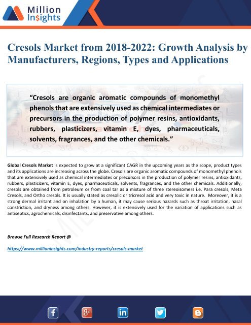 Cresols Market Overview, Industry Top Manufactures
