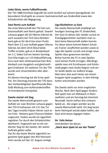 19.08.2018 Stadionzeitung FC Sindersfeld