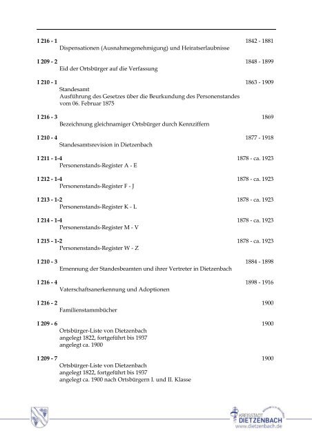 Findbuch des Stadtarchivs Dietzenbach