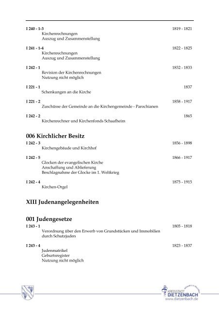 Findbuch des Stadtarchivs Dietzenbach