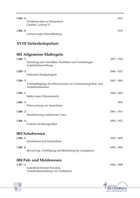 Findbuch des Stadtarchivs Dietzenbach