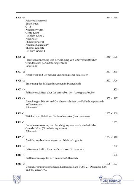 Findbuch des Stadtarchivs Dietzenbach