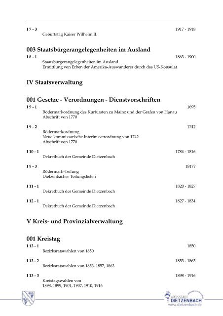 Findbuch des Stadtarchivs Dietzenbach
