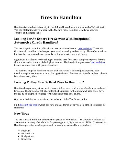 Tires In Hamilton