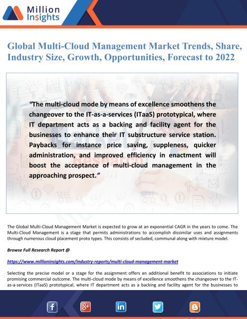 Global Multi-Cloud Management Market Trends, Share, Industry Size, Growth, Opportunities, Forecast to 2022