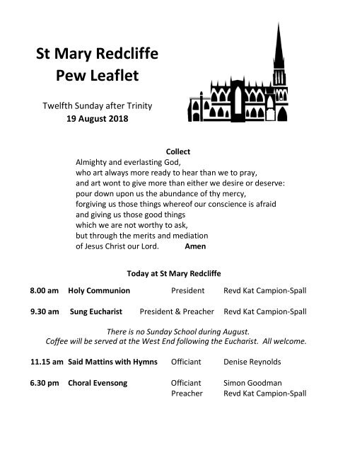 St Mary Redcliffe Pew Leaflet - August 19 2018