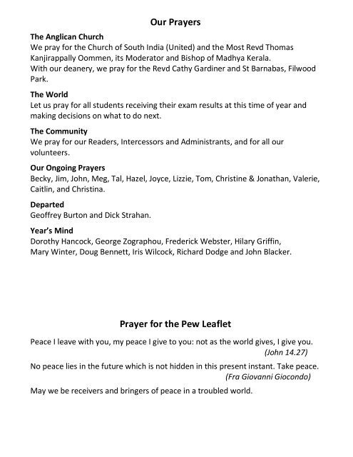 St Mary Redcliffe Pew Leaflet - August 19 2018