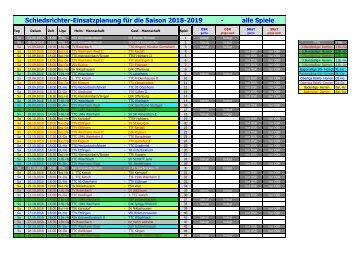 Tischtennis Schiedsrichter-Einsätze Mannschaftssport Saison 2018-2019