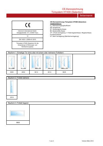CE-Kennzeichnung Türsystem HT400 (Selection) - Internorm ...