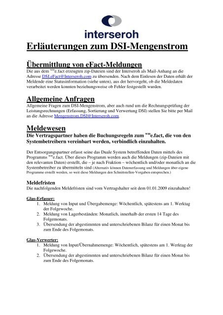 Erläuterungen zum DSI-Mengenstrom - Interseroh