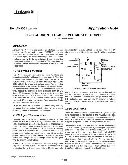 Driver MOSFET Ad Alta Corrente 1PZ – ISL/HAR HV400IP DIP-8 Nuovo