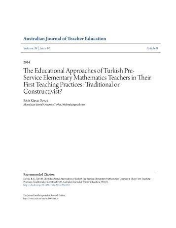 The Educational Approaches of Turkish Pre-Service Elementary Mathematics Teachers in Their First Teaching EJ1041869