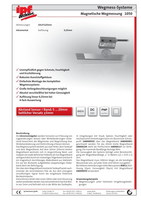 Wegmess-Systeme Magnetische Wegmessung 1050