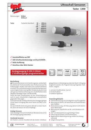 Ultraschall-Sensoren Taster 1300 - IPF Electronic GmbH