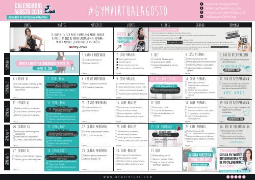 calendario-agosto-2018 Ejercicio Gym Virtual