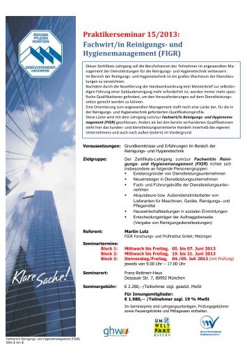 Fachwirt/in Reinigungs- und Hygienemanagement (FIGR) - GHW