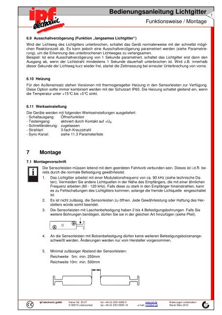 Bedienungsanleitung Lichtgitter - IPF Electronic GmbH