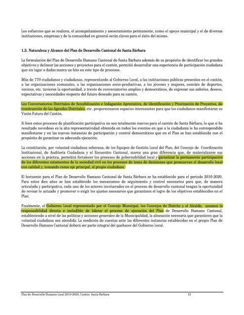 Plan de Desarrollo Humano Local Cantón Santa Barbara