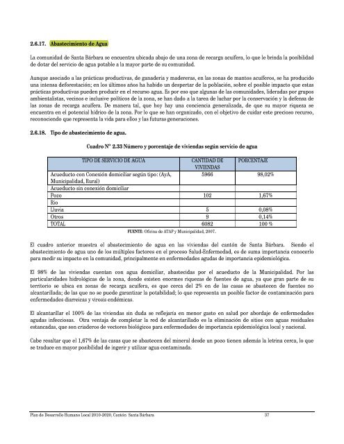 Plan de Desarrollo Humano Local Cantón Santa Barbara