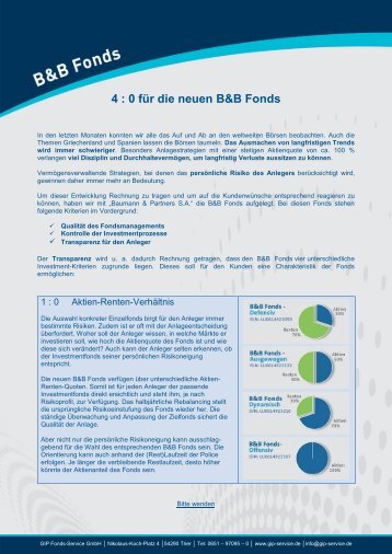 4 : 0 für die neuen B&B Fonds - GIP International SA