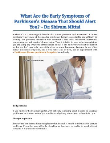 What Are The Early Symptoms Of Parkinsons Disease That Should Alert You