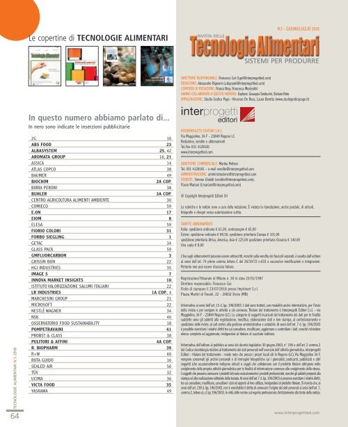 Tecnologie Alimentari 5 Giugno e Luglio 2018