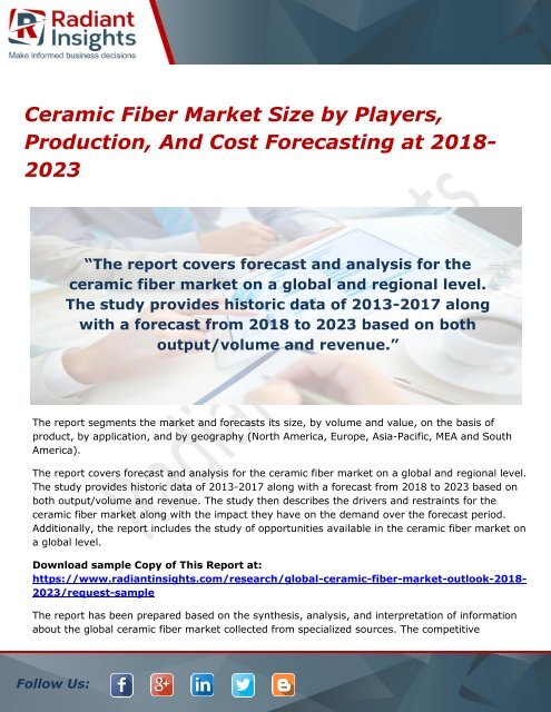 Ceramic Fiber Market Size by Players, Production, And Cost Forecasting at 2018-2023