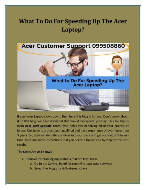 What To Do For Speeding Up The Acer Laptop?