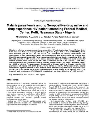 Malaria parasitemia among Seropositive drug naďve ... - Apex Journal