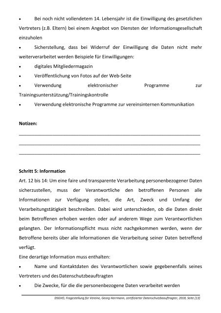 Datenschutz & Vereine, eine Arbeitshilfe