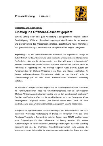 Einstieg ins Offshore-Geschäft geplant - JOHANN BUNTE ...