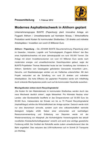 Modernes Asphaltmischwerk in Ahlhorn geplant - JOHANN BUNTE ...