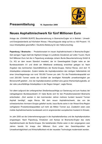 Neues Asphaltmischwerk für fünf Millionen Euro - JOHANN BUNTE ...