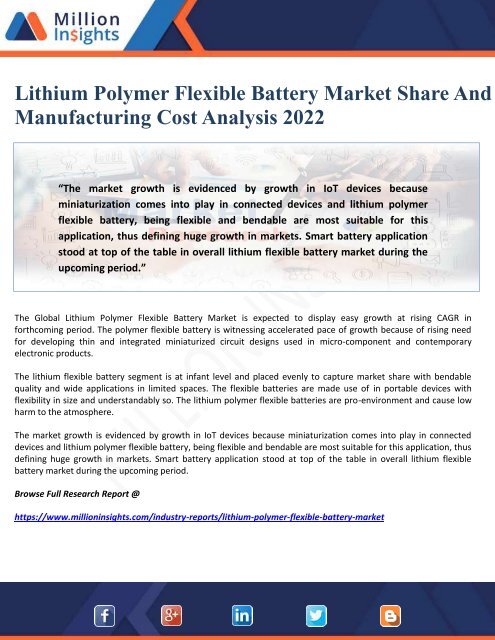 Lithium Polymer Flexible Battery Market Share And Manufacturing Cost ...
