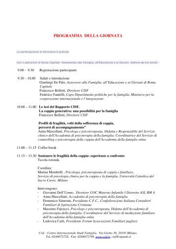 PROGRAMMA DELLA GIORNATA - Famiglia Cristiana