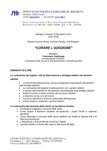 "CURARE L'ADOZIONE" - Istituto di Terapia Familiare