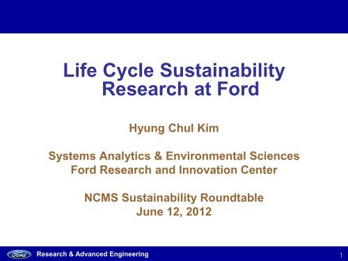 Dr. Hyung Chul Kim - National Center for Manufacturing Sciences