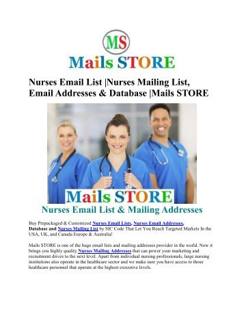 Nurse Mailing Lists, Nurses Email Lists, Nursing Database at Mails STORE