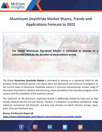 Aluminium Oxynitride Market Shares, Trends and Applications Forecast to 2022