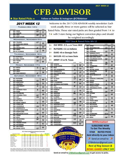 Week 12- StarRatedPicks 2017