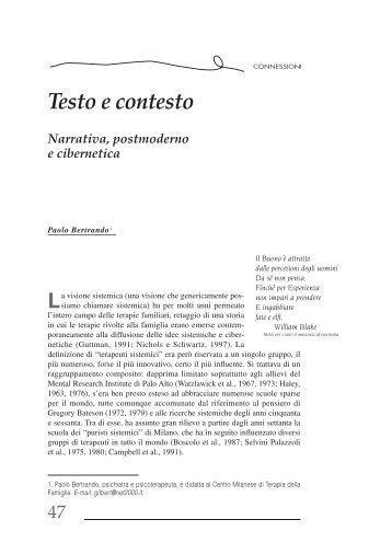 Testo e contesto. Narrativa, postmoderno e ... - Paolo Bertrando