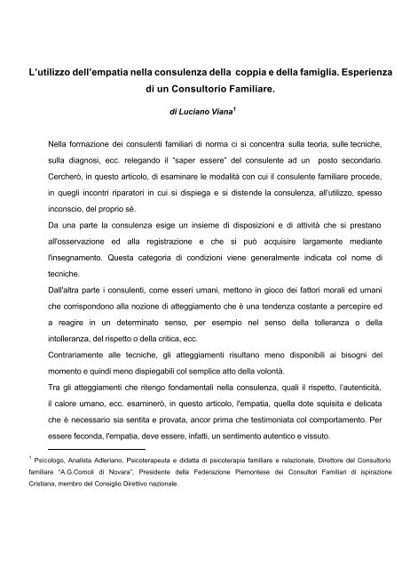 L'utilizzo dell'empatia nella consulenza della coppia e della famiglia