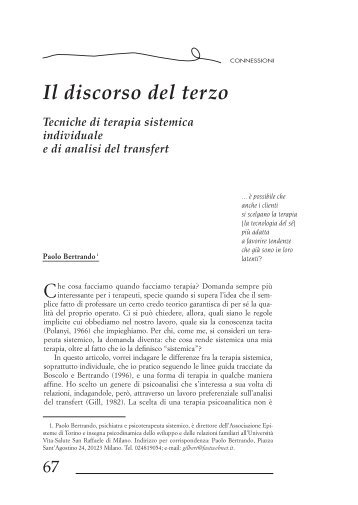 Il discorso del terzo Tecniche di terapia sistemica ... - Paolo Bertrando