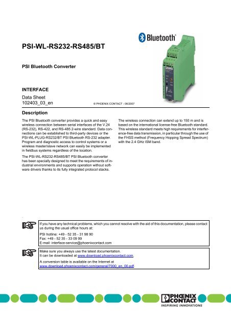 Data Sheet DB EN PSI-WL-RS232-RS485/BT