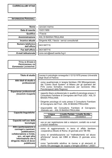 Curriculum vitae Canciani Marina - Azienda Per I Servizi Sanitari N ...