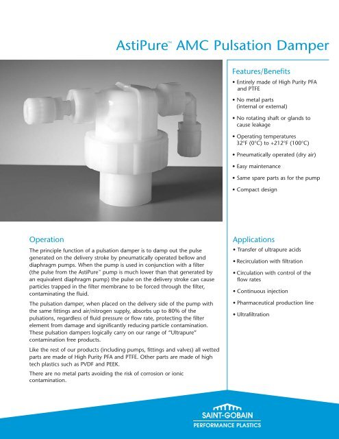 AstiPure AMC Pulsation Damper - Process Systems, Saint-Gobain ...