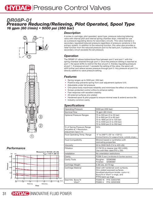 DR08P-01 Pressure Reducing/Relieving, Pilot ... - Hydac USA